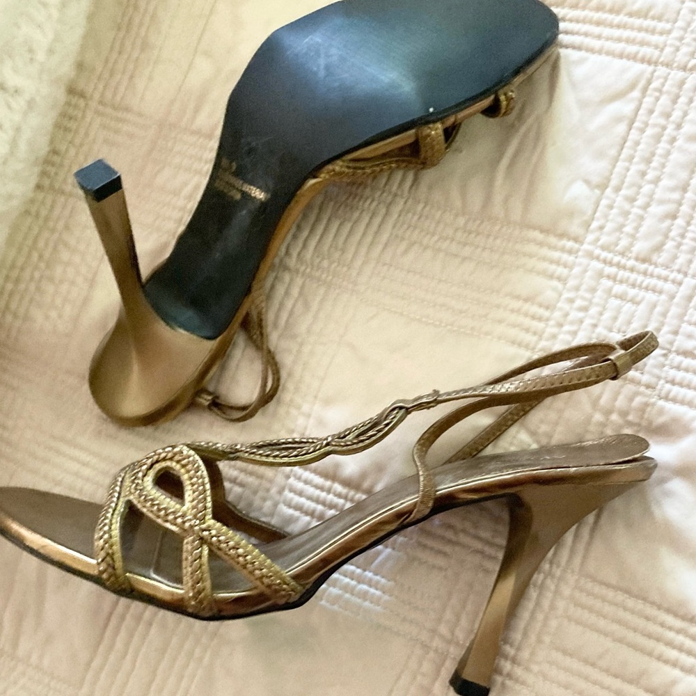 Gold Strappy High Heeled Shoes